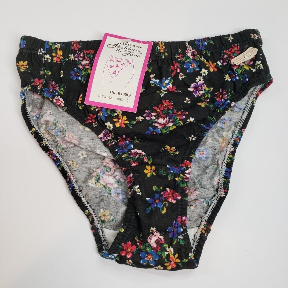 Vintage Intimate Fashions By Teri Hi-Cut Brief Panty Womens Small Black Cotton